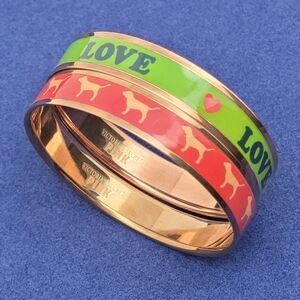 Vintage Victoria's Secret Love Pink Dog Icon Bangle Bracelet Pair size 8